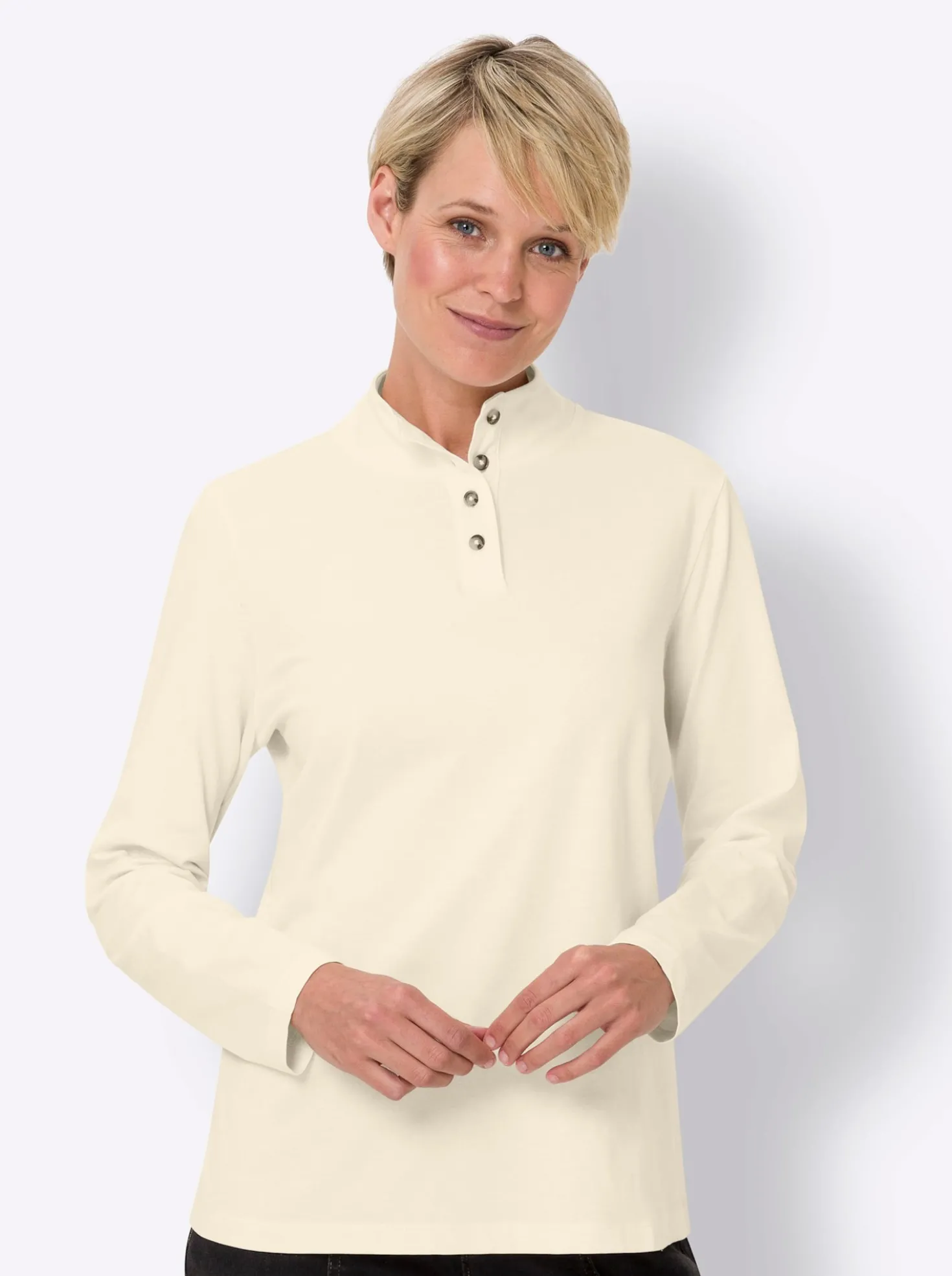 Stehkragenshirt mit Schmuckknöpfen
