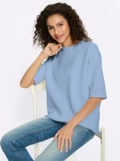 Stehkragenshirt mit Waffelstruktur