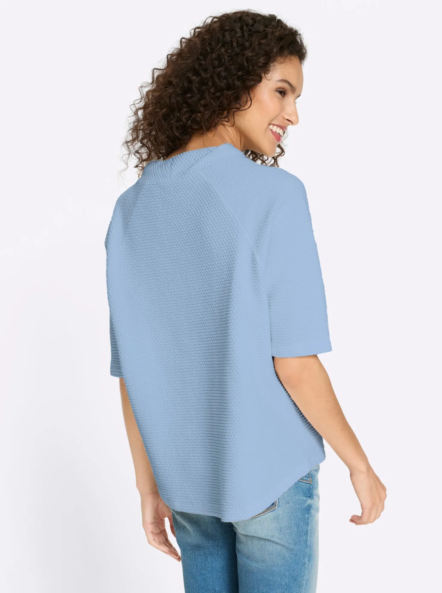 Stehkragenshirt mit Waffelstruktur
