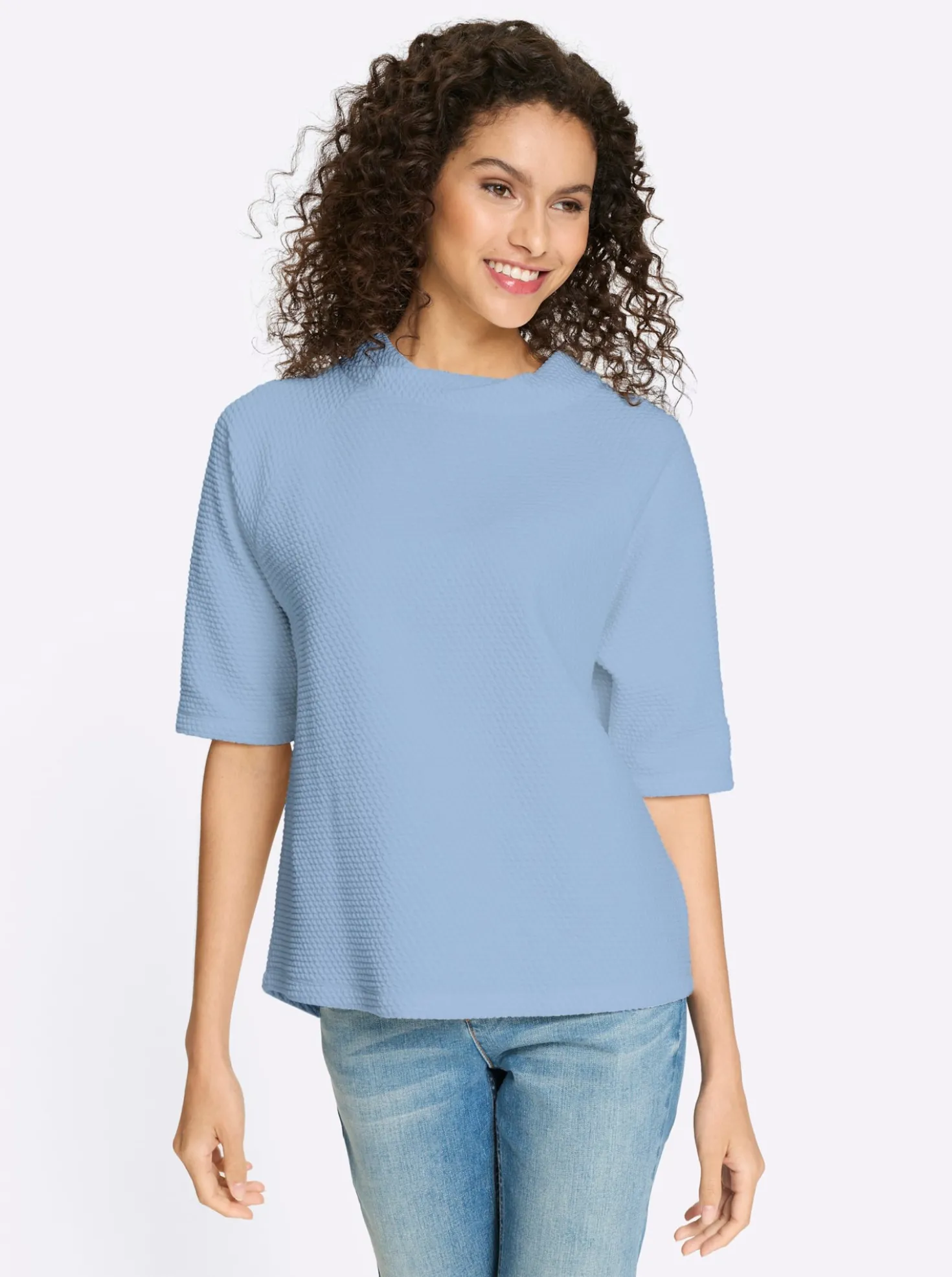 Stehkragenshirt mit Waffelstruktur