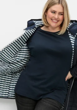 Steppjacke mit gestreiftem Innenfutter, in Longform