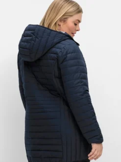 Steppjacke mit gestreiftem Innenfutter, in Longform