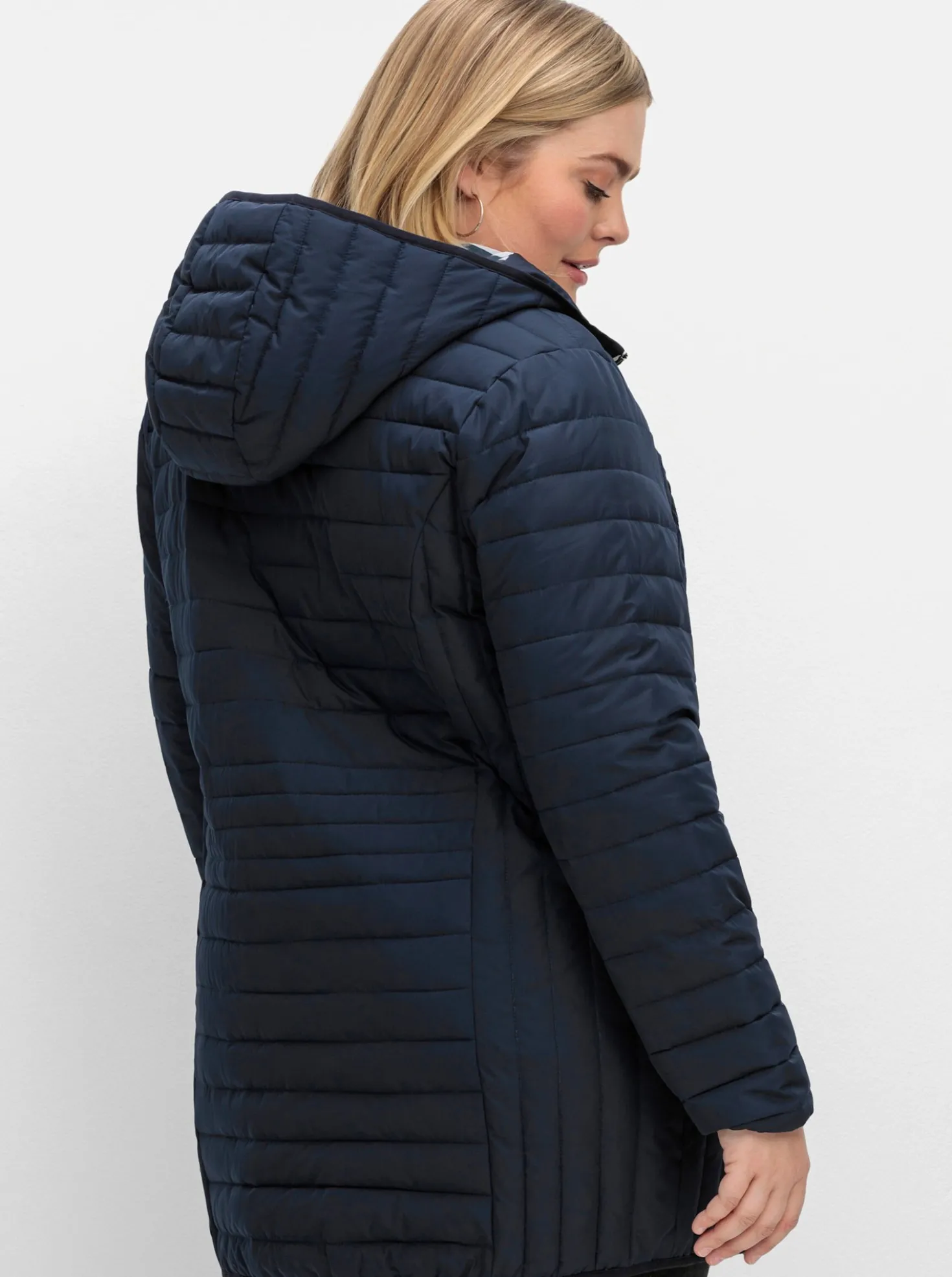 Steppjacke mit gestreiftem Innenfutter, in Longform