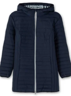 Steppjacke mit gestreiftem Innenfutter, in Longform