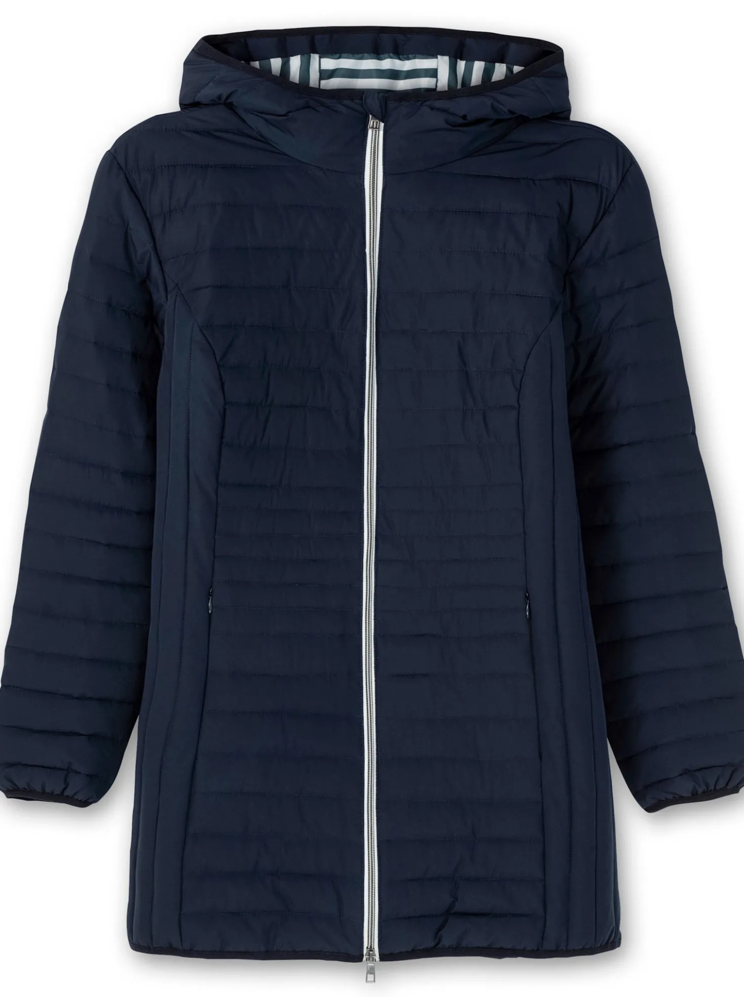 Steppjacke mit gestreiftem Innenfutter, in Longform
