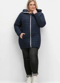 Steppjacke mit gestreiftem Innenfutter, in Longform