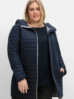 Steppjacke mit gestreiftem Innenfutter, in Longform