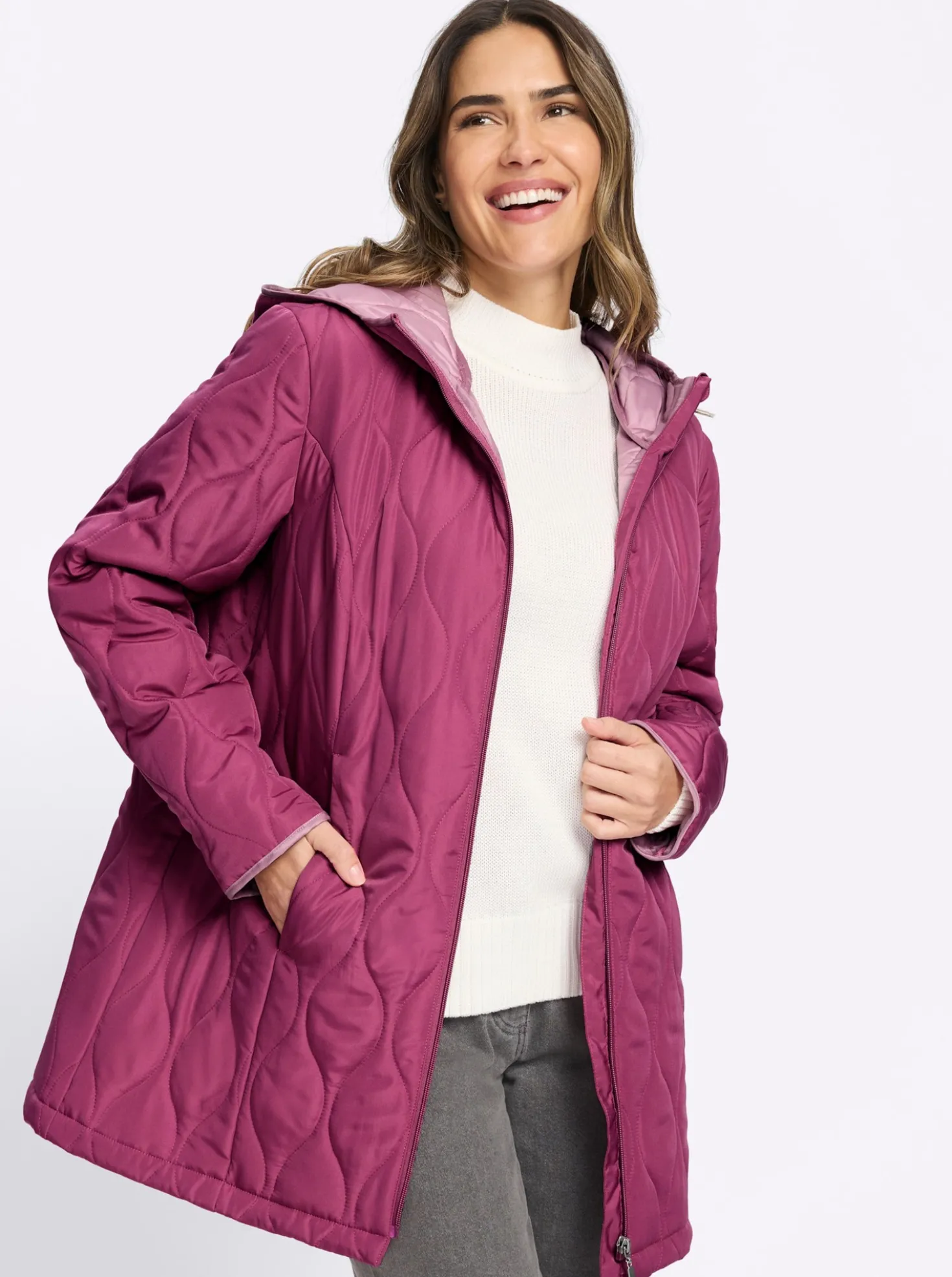 Steppjacke mit kontrastfarbenem Futter
