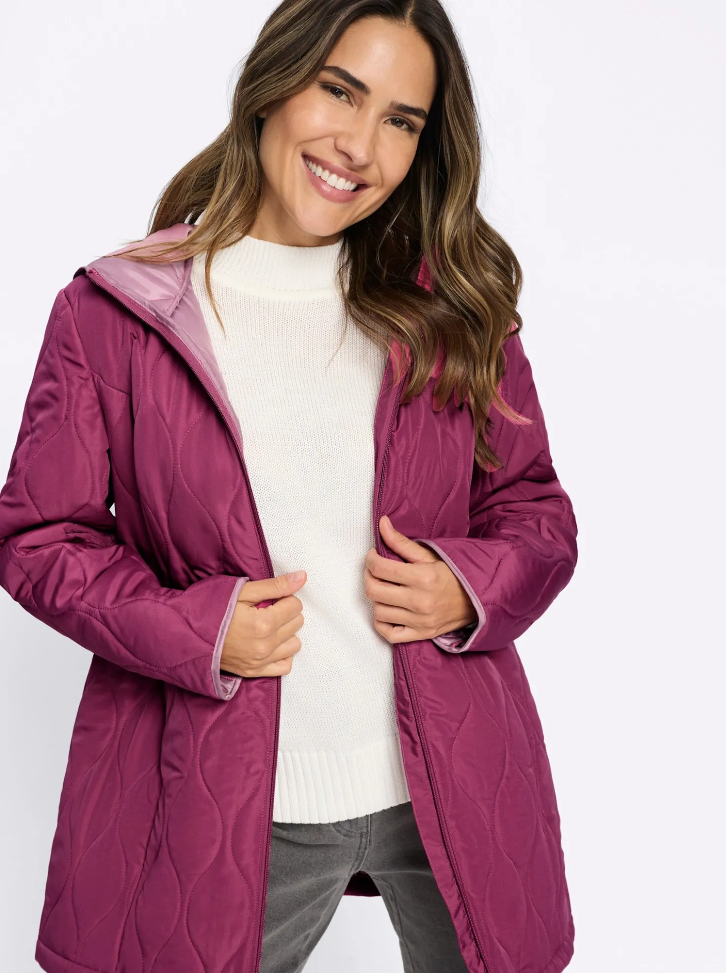 Steppjacke mit kontrastfarbenem Futter