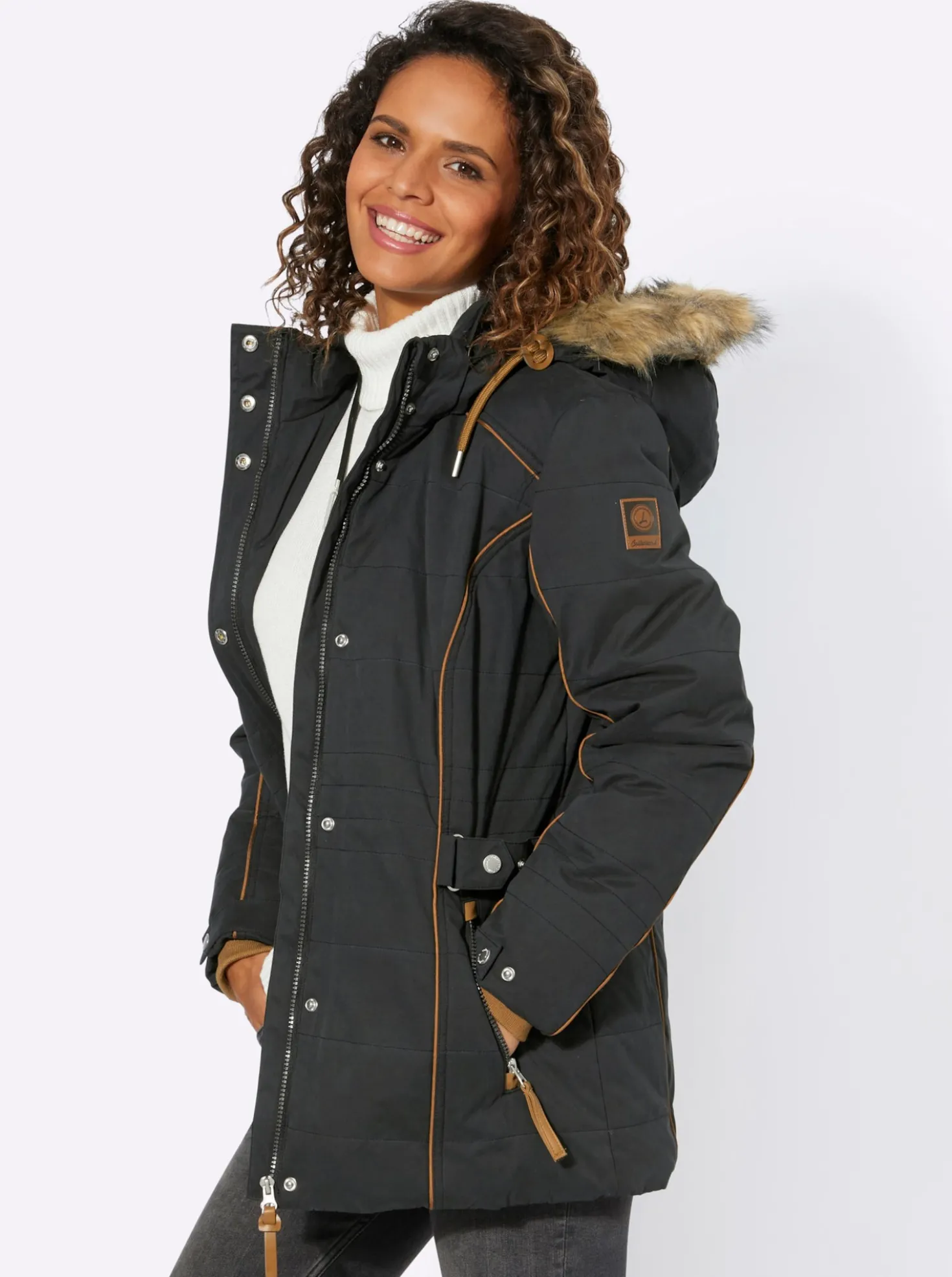 Steppjacke mit Pelz-Imitat, abknöpfbar