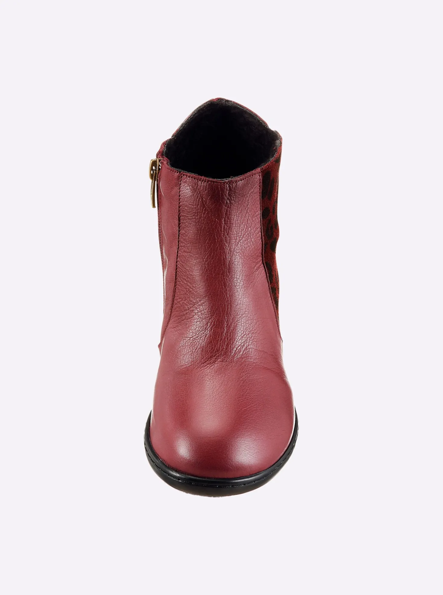 Stiefelette mit Leo-Muster, Glattleder