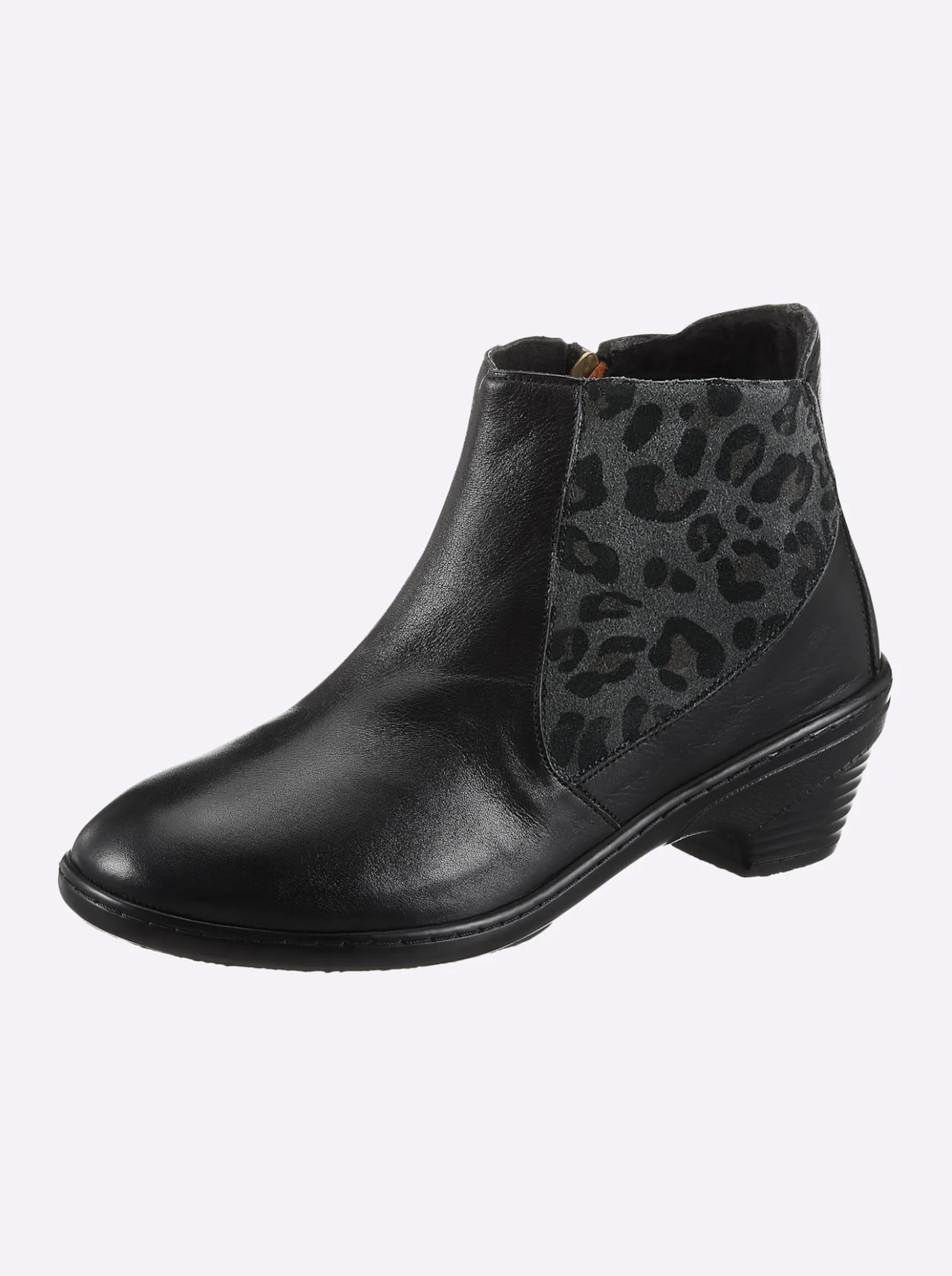 Stiefelette mit Leo-Muster, Glattleder