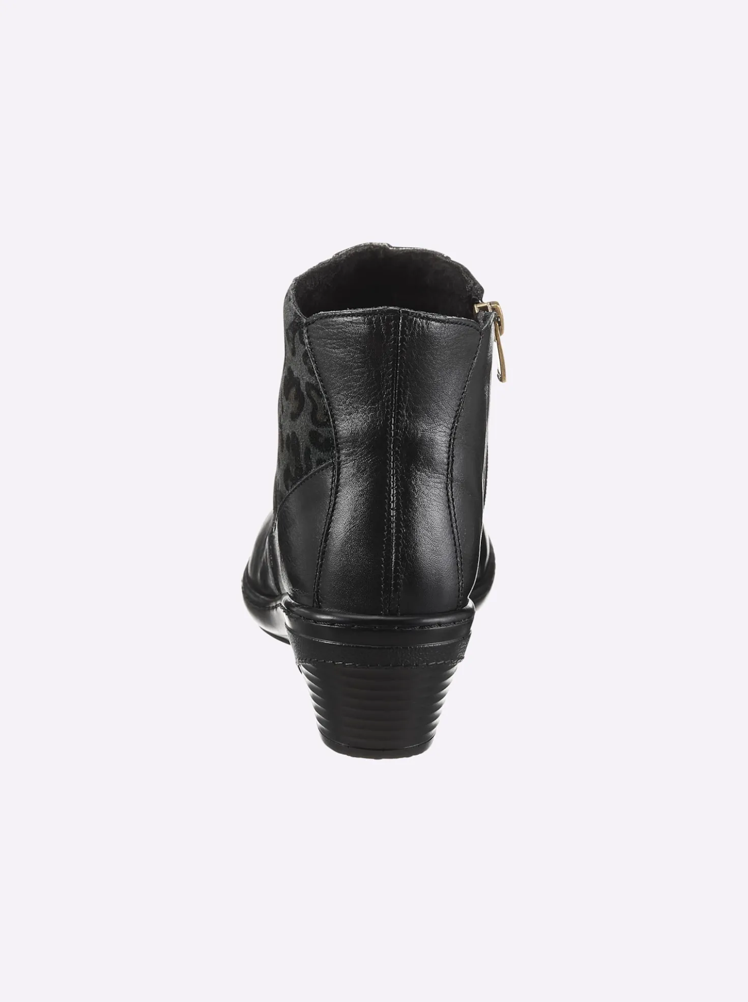 Stiefelette mit Leo-Muster, Glattleder