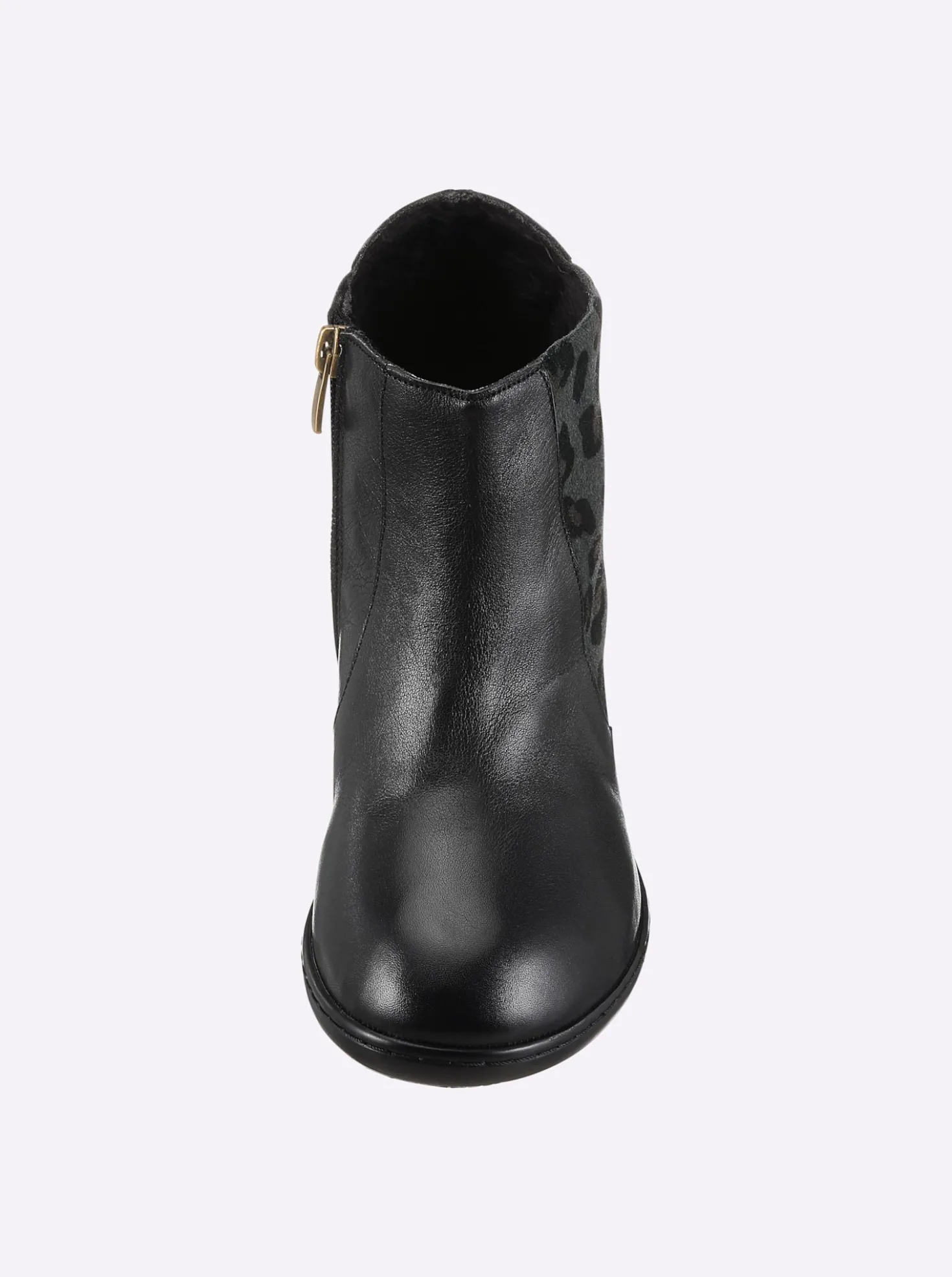 Stiefelette mit Leo-Muster, Glattleder