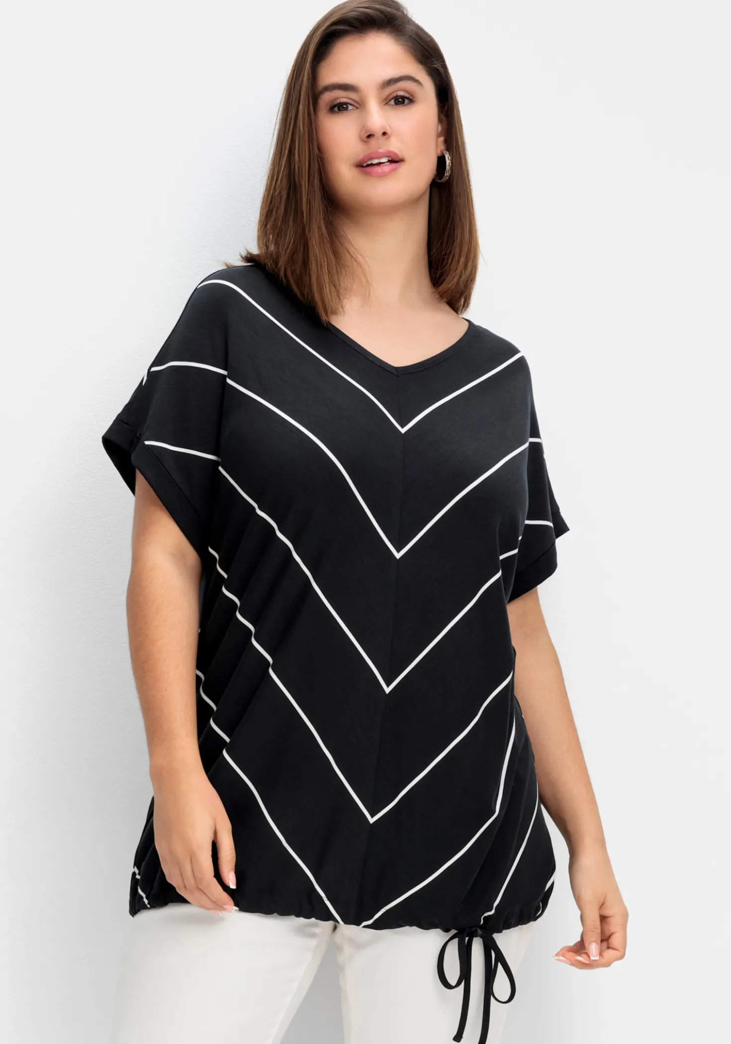 Streifenshirt mit Bindeband am Saum
