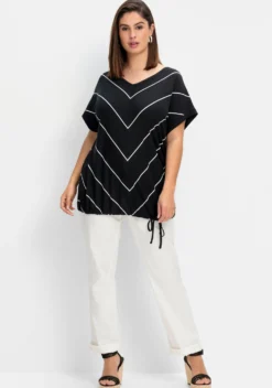 Streifenshirt mit Bindeband am Saum