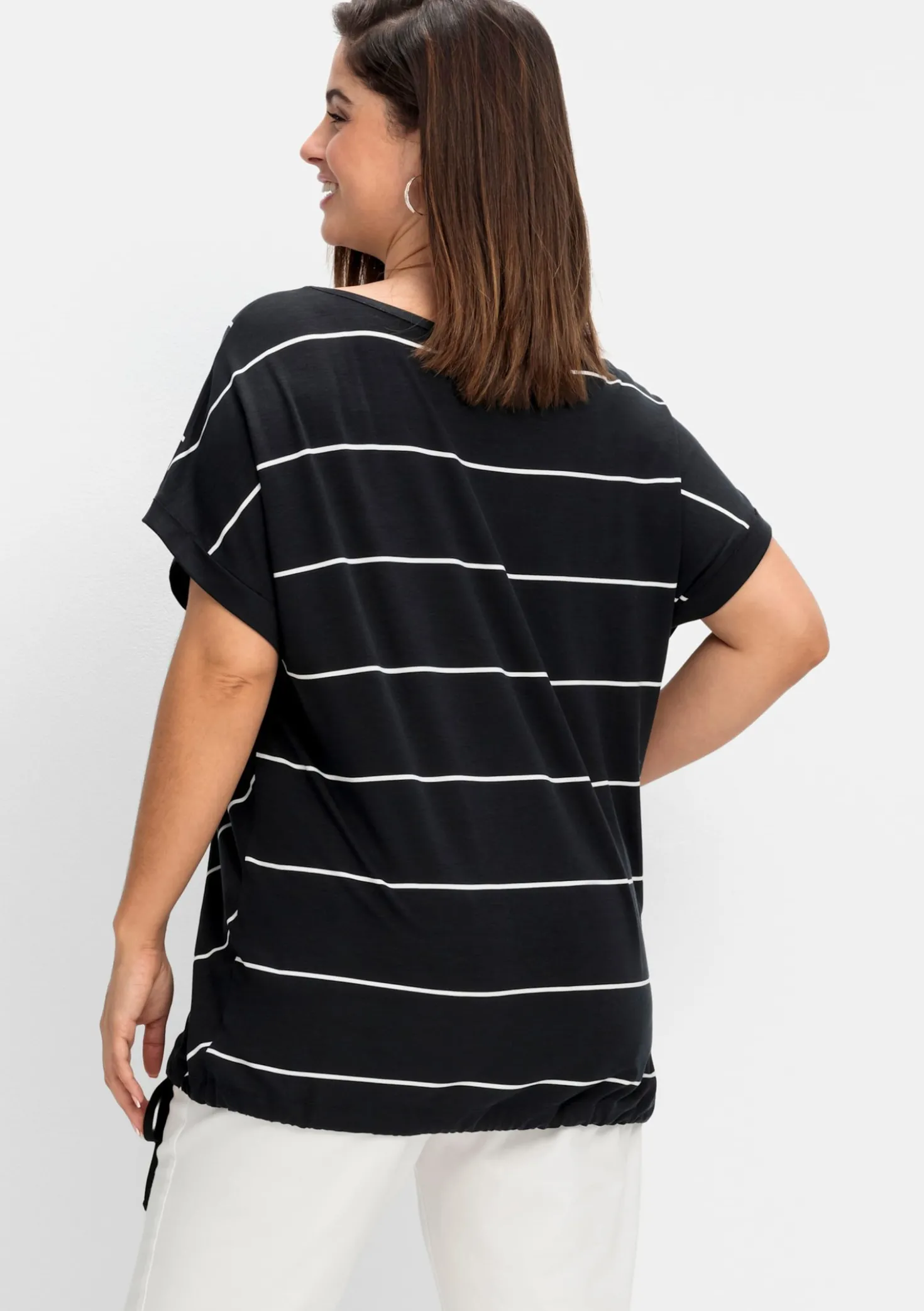 Streifenshirt mit Bindeband am Saum