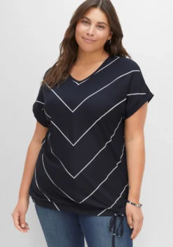 Streifenshirt mit Bindeband am Saum