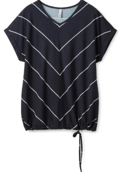 Streifenshirt mit Bindeband am Saum
