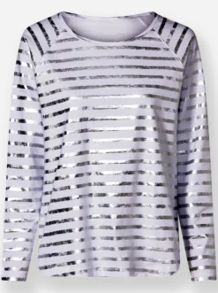 Streifenshirt mit glänzendem Folienprint