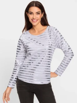 Streifenshirt mit glänzendem Folienprint