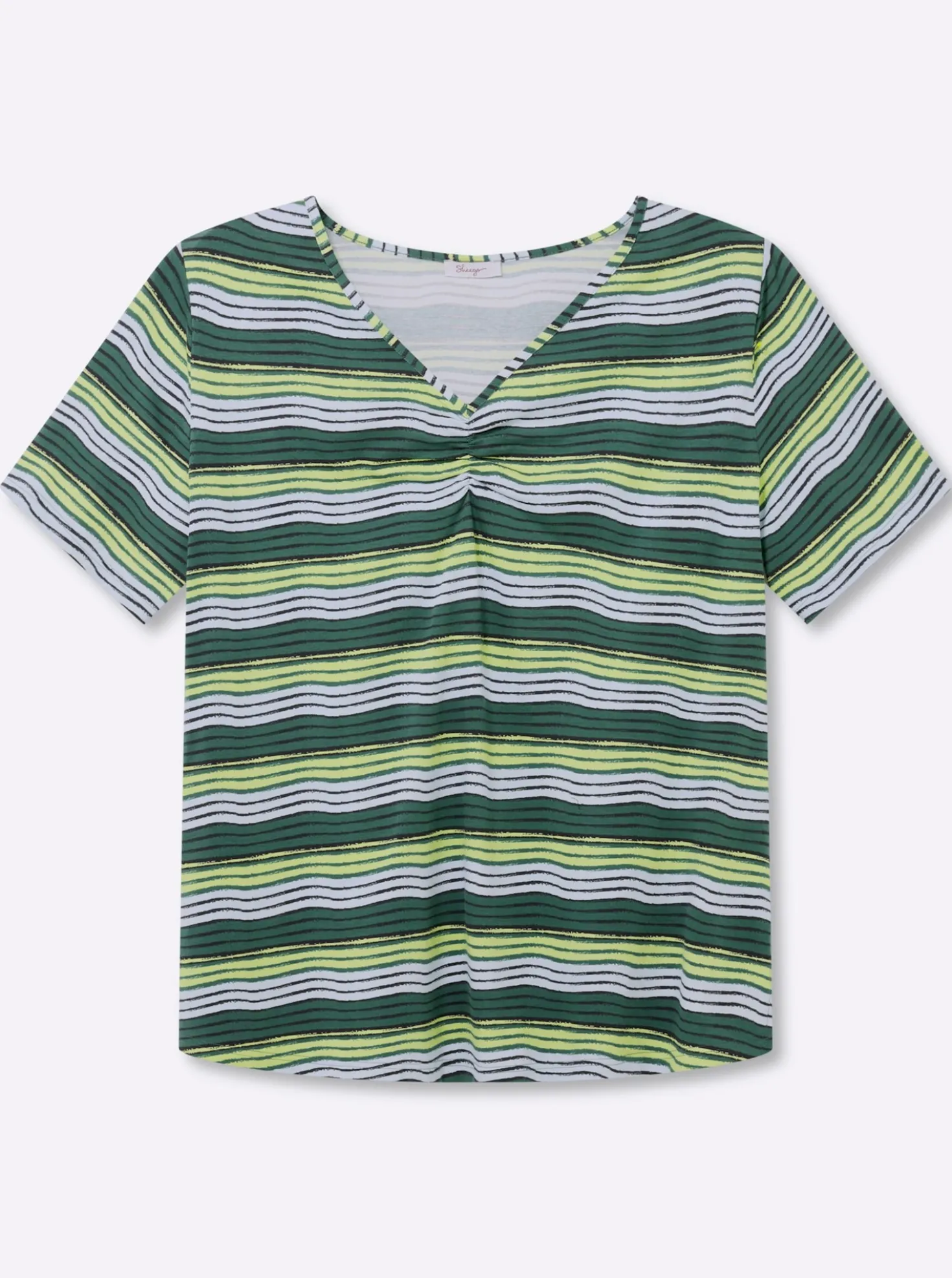 Streifenshirt mit Raffung am V-Ausschnitt