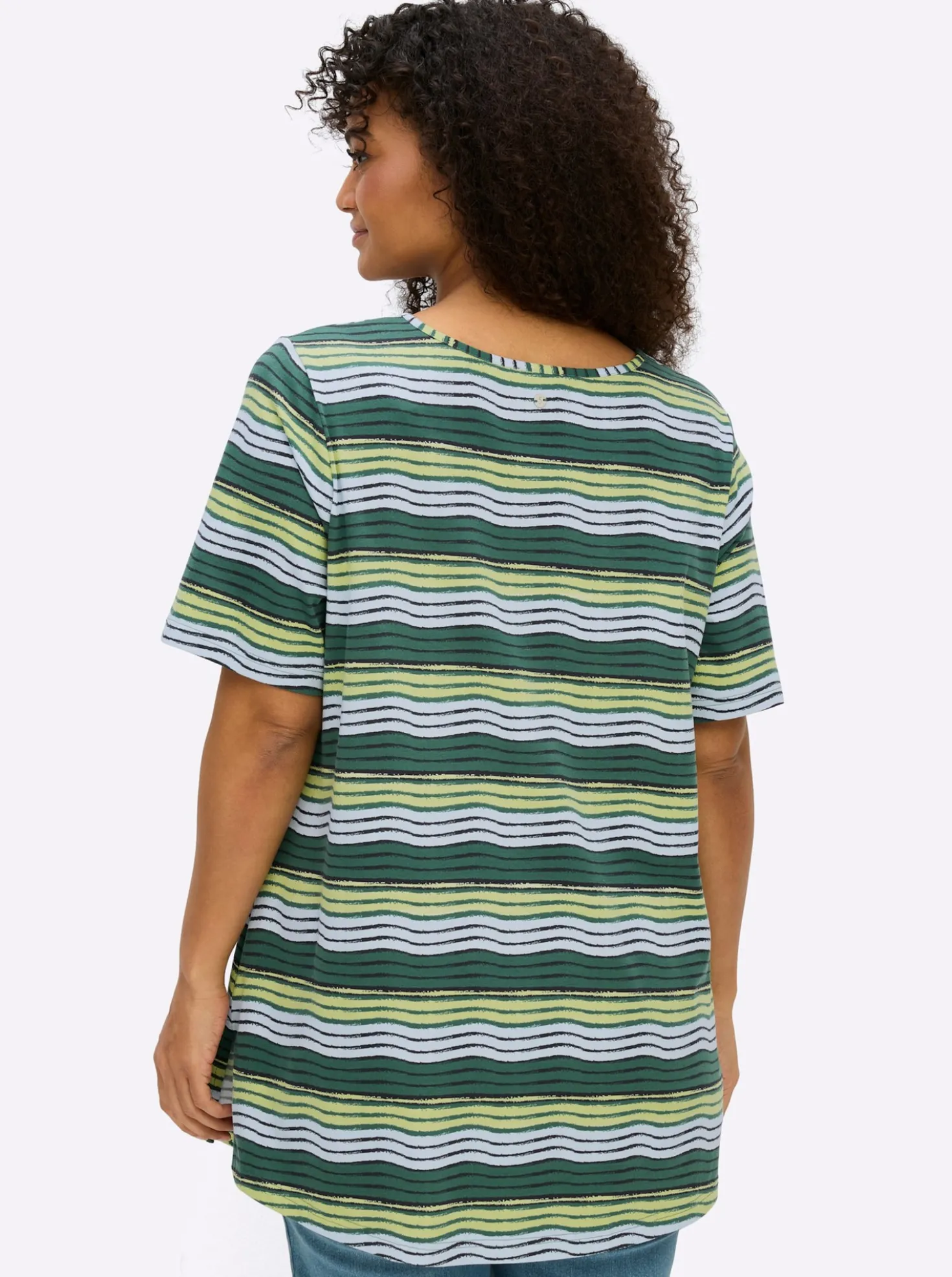Streifenshirt mit Raffung am V-Ausschnitt