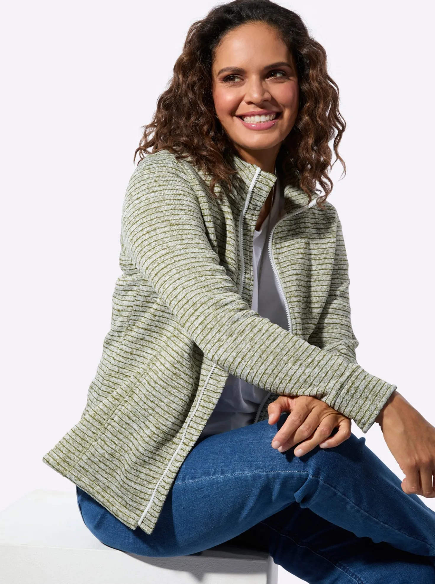 Strickfleecejacke mit Nahttaschen