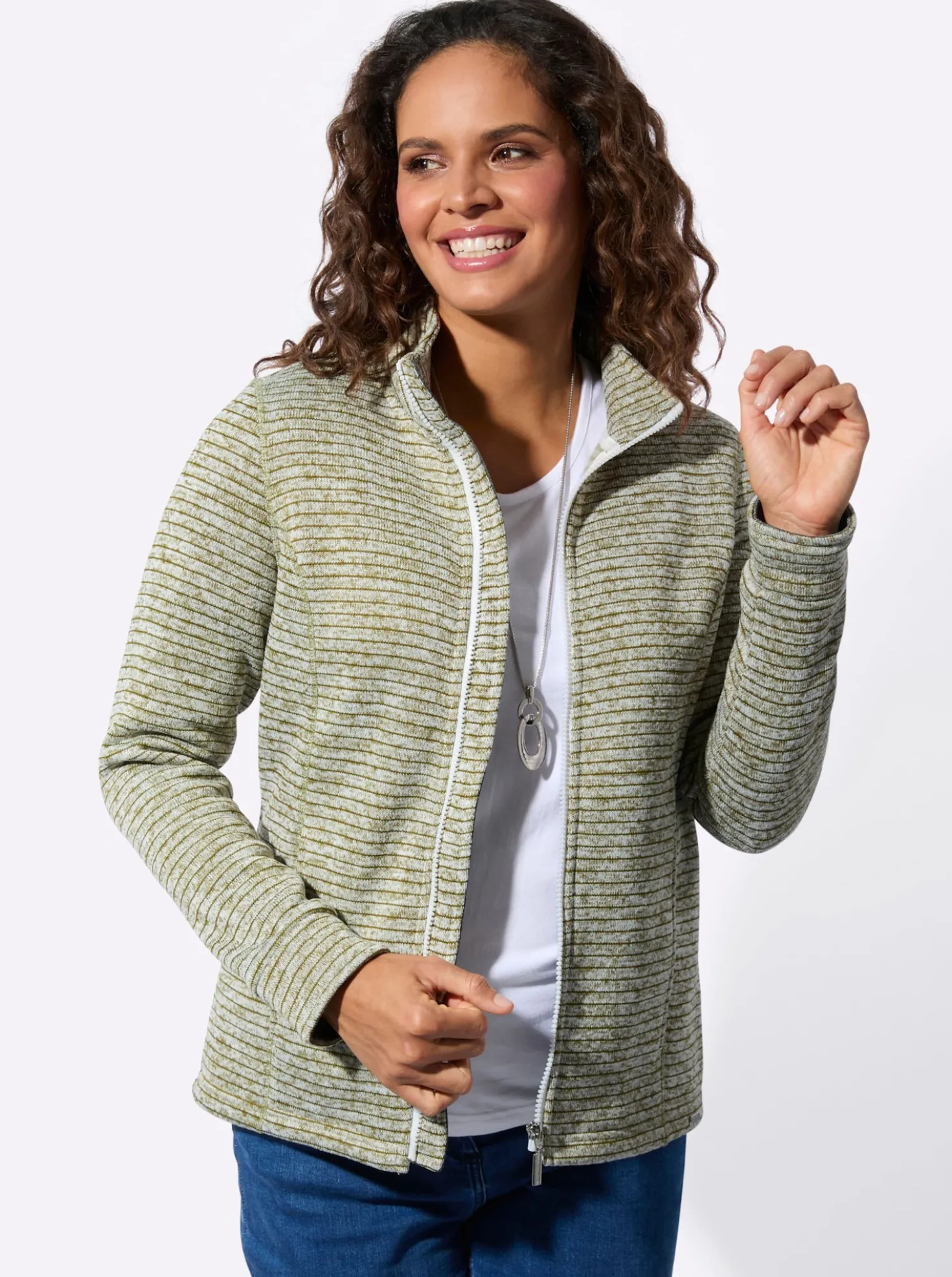 Strickfleecejacke mit Nahttaschen