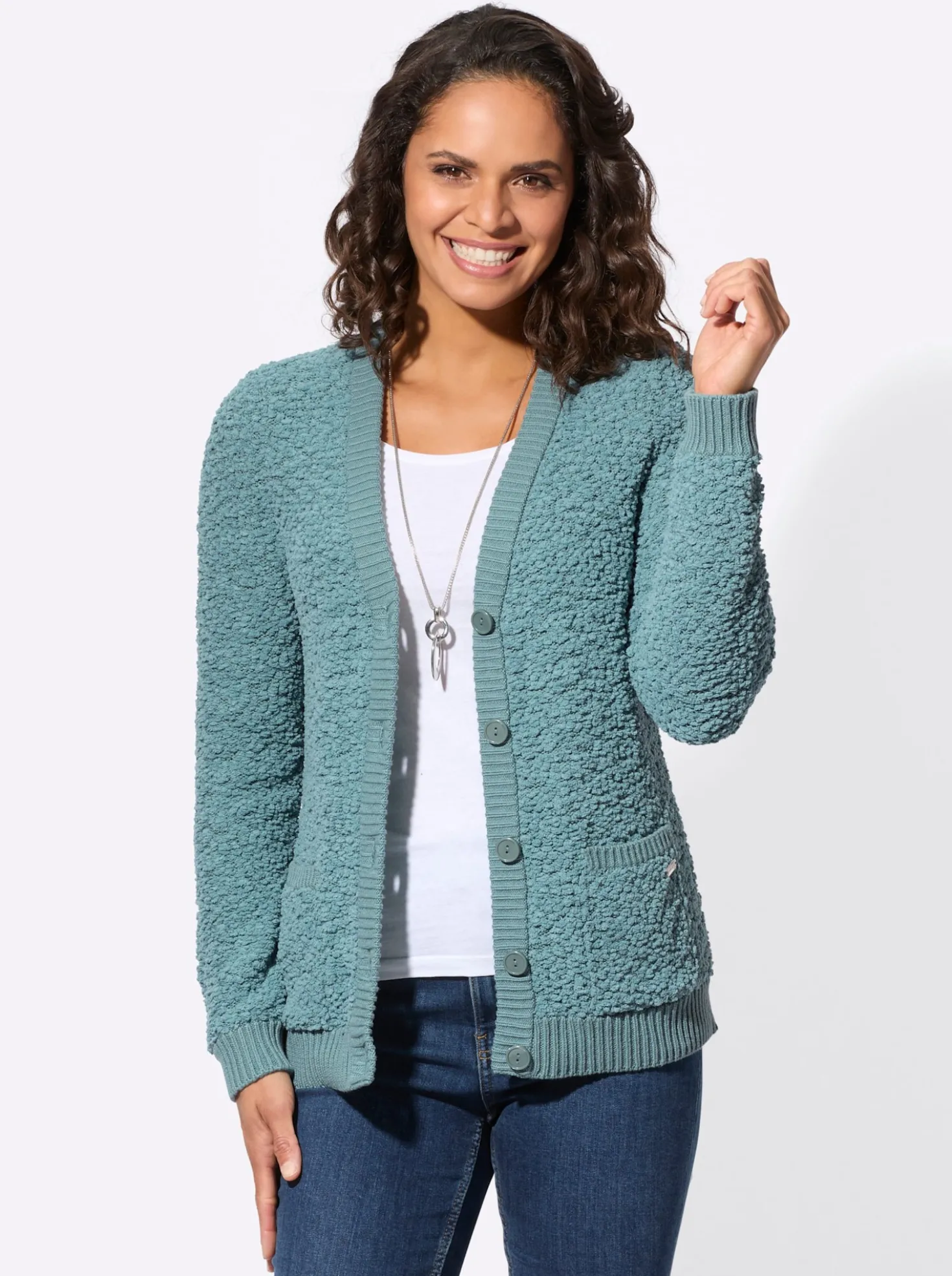 Strickjacke aus Popcorn-Garn