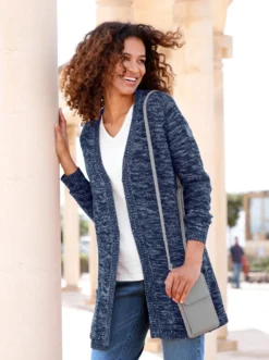 Strickjacke in Longform, meliert