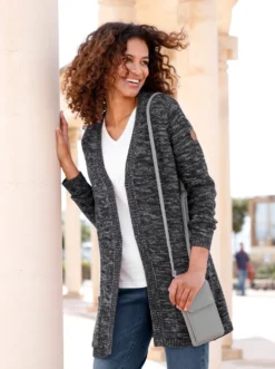 Strickjacke in Longform, meliert