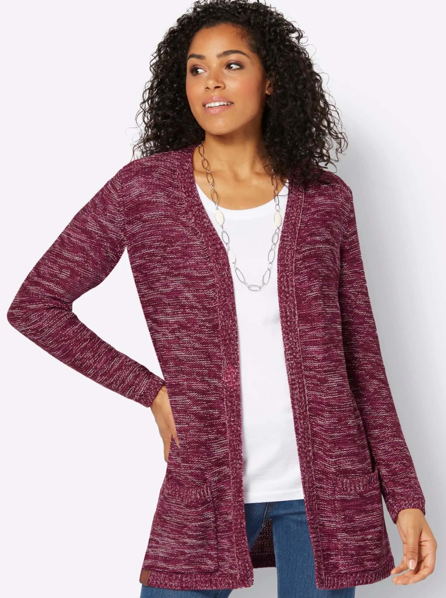Strickjacke in Longform, meliert