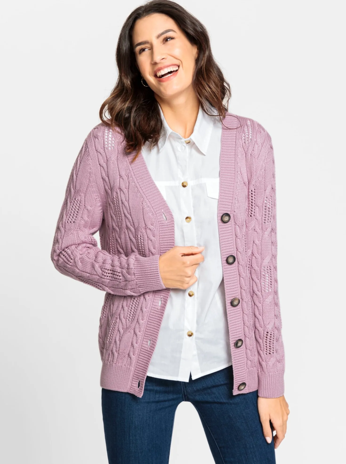 Strickjacke mit Ajourmuster