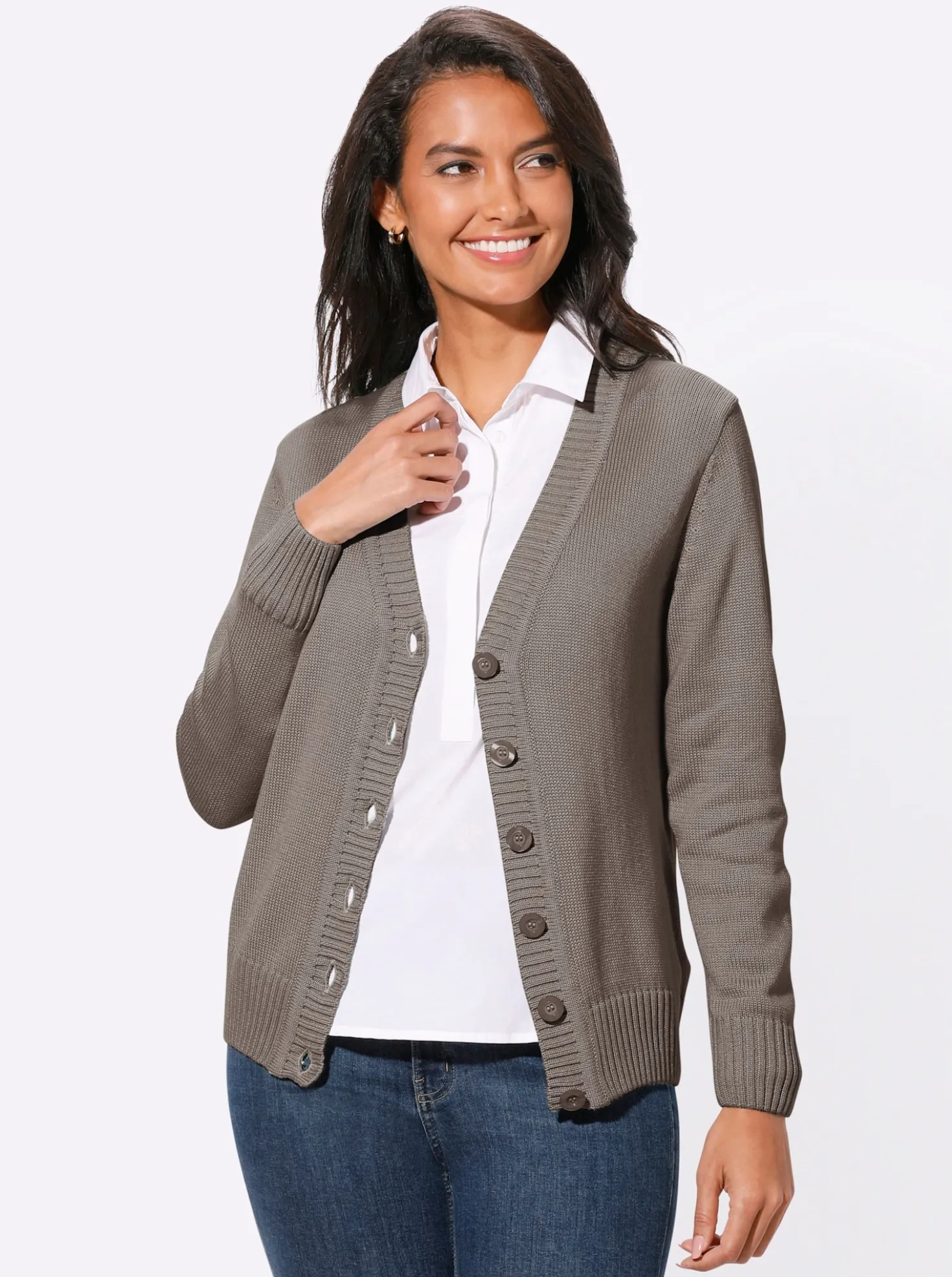 Strickjacke mit farblich abgestimmten Knöpfen