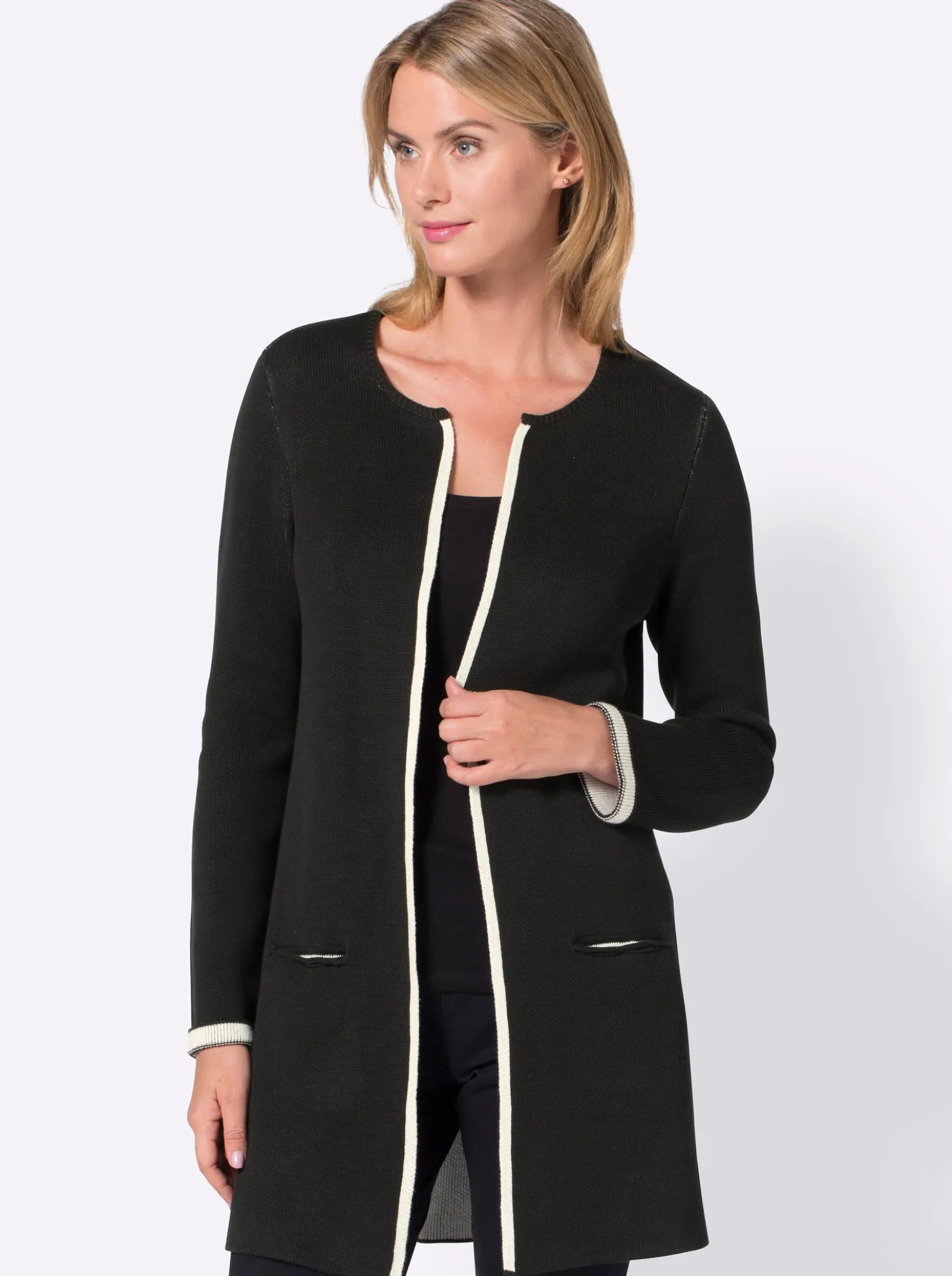 Strickjacke mit fixiertem Ärmelaufschlag
