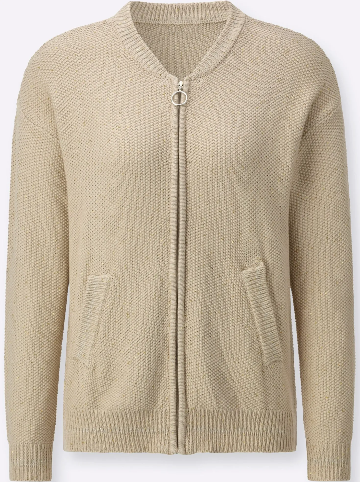 Strickjacke mit Glanzgarn und Pailletten