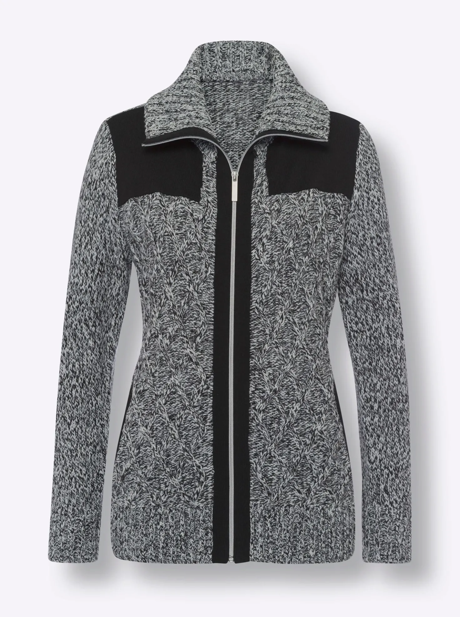 Strickjacke mit kontrastfarbigen Einsätzen