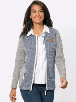 Strickjacke mit Lederimitat-Details