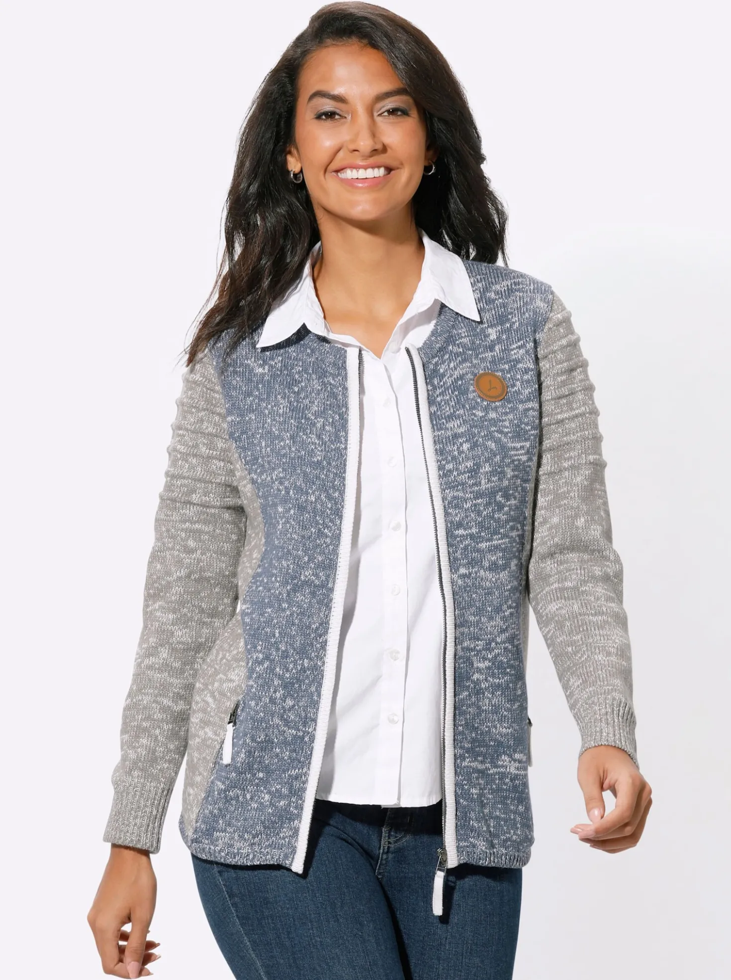 Strickjacke mit Lederimitat-Details
