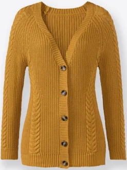 Strickjacke mit Zopf - und Rippenmuster