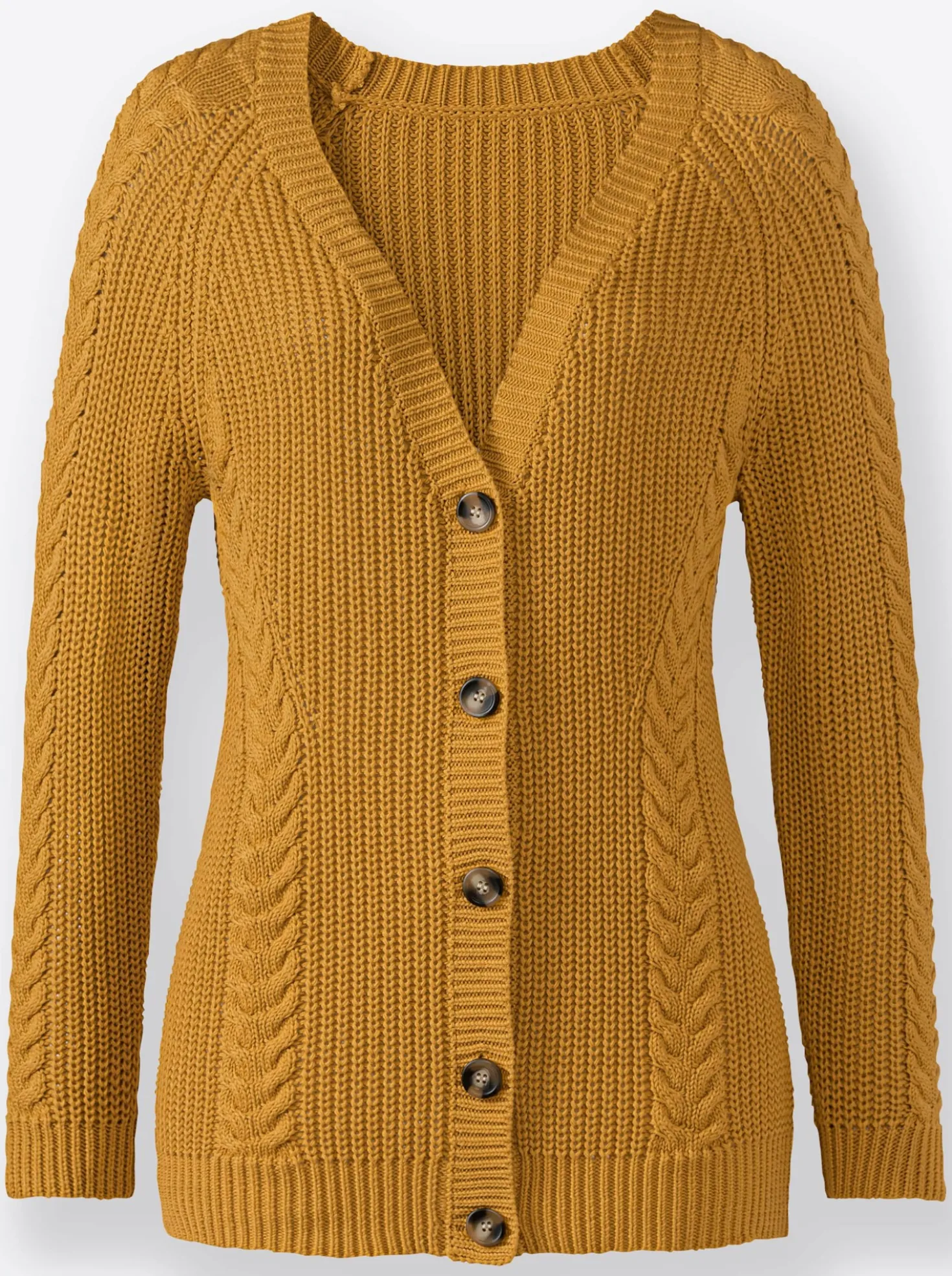 Strickjacke mit Zopf - und Rippenmuster