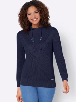 Strickpullover mit überlappendem Stehkragen