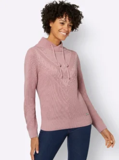 Strickpullover mit überlappendem Stehkragen