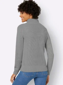 Strickpullover mit überlappendem Stehkragen