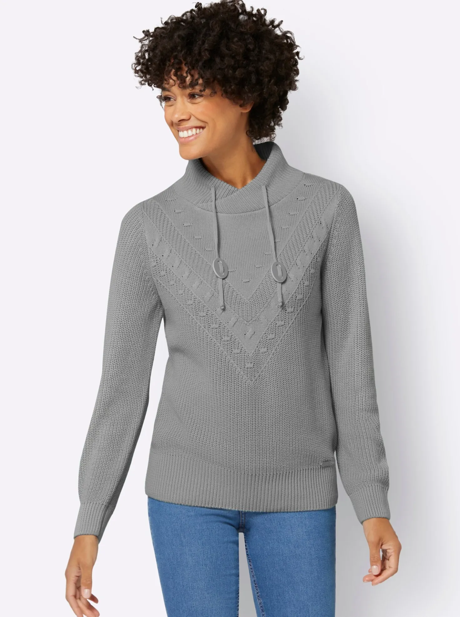 Strickpullover mit überlappendem Stehkragen