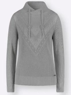 Strickpullover mit überlappendem Stehkragen