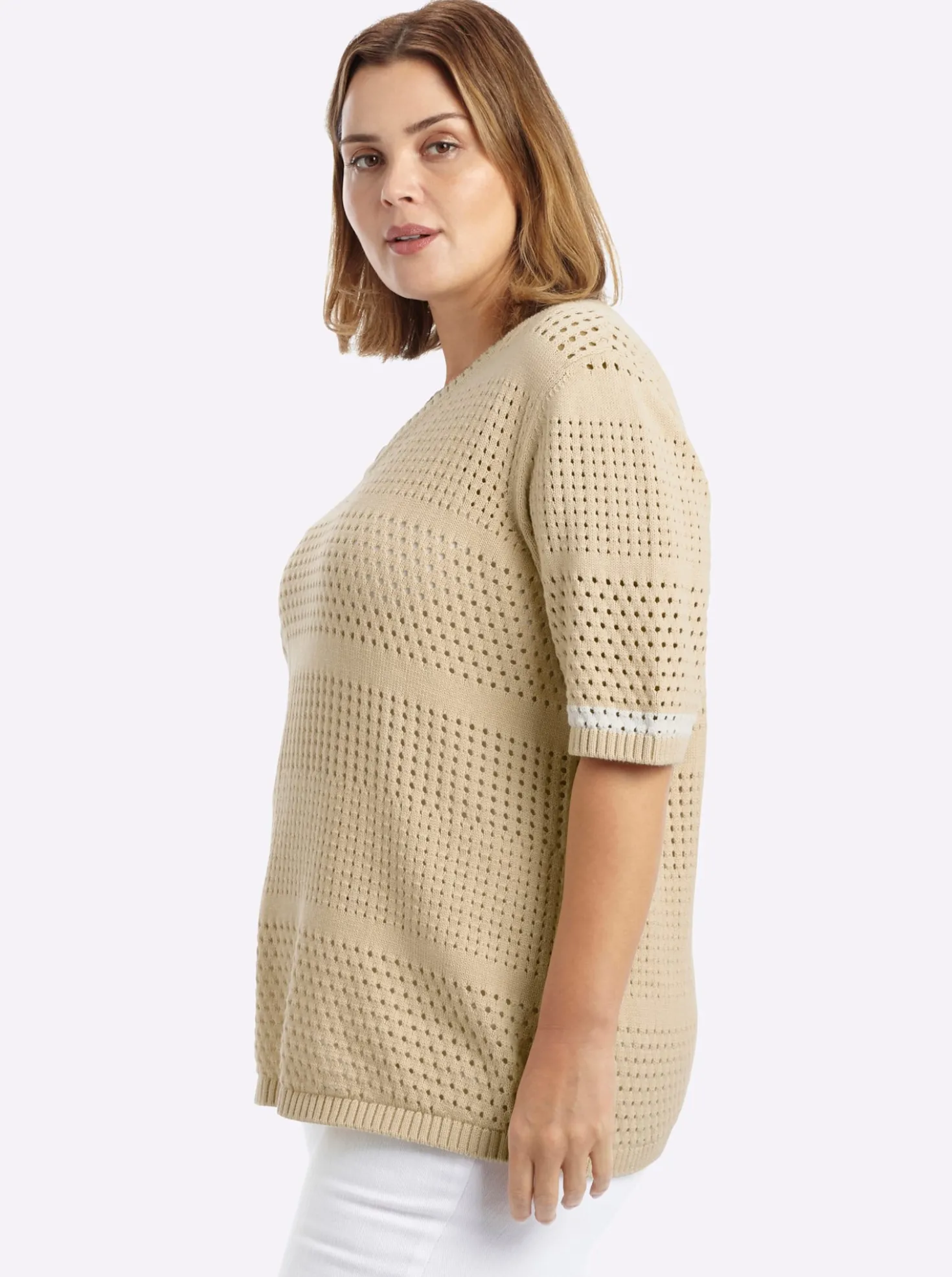 Strickpullover mit Kontraststreifen an den Halbarmen