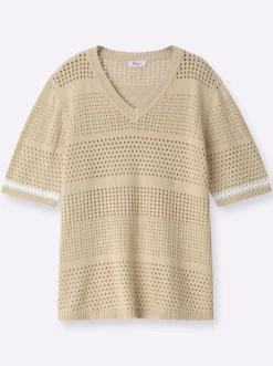 Strickpullover mit Kontraststreifen an den Halbarmen