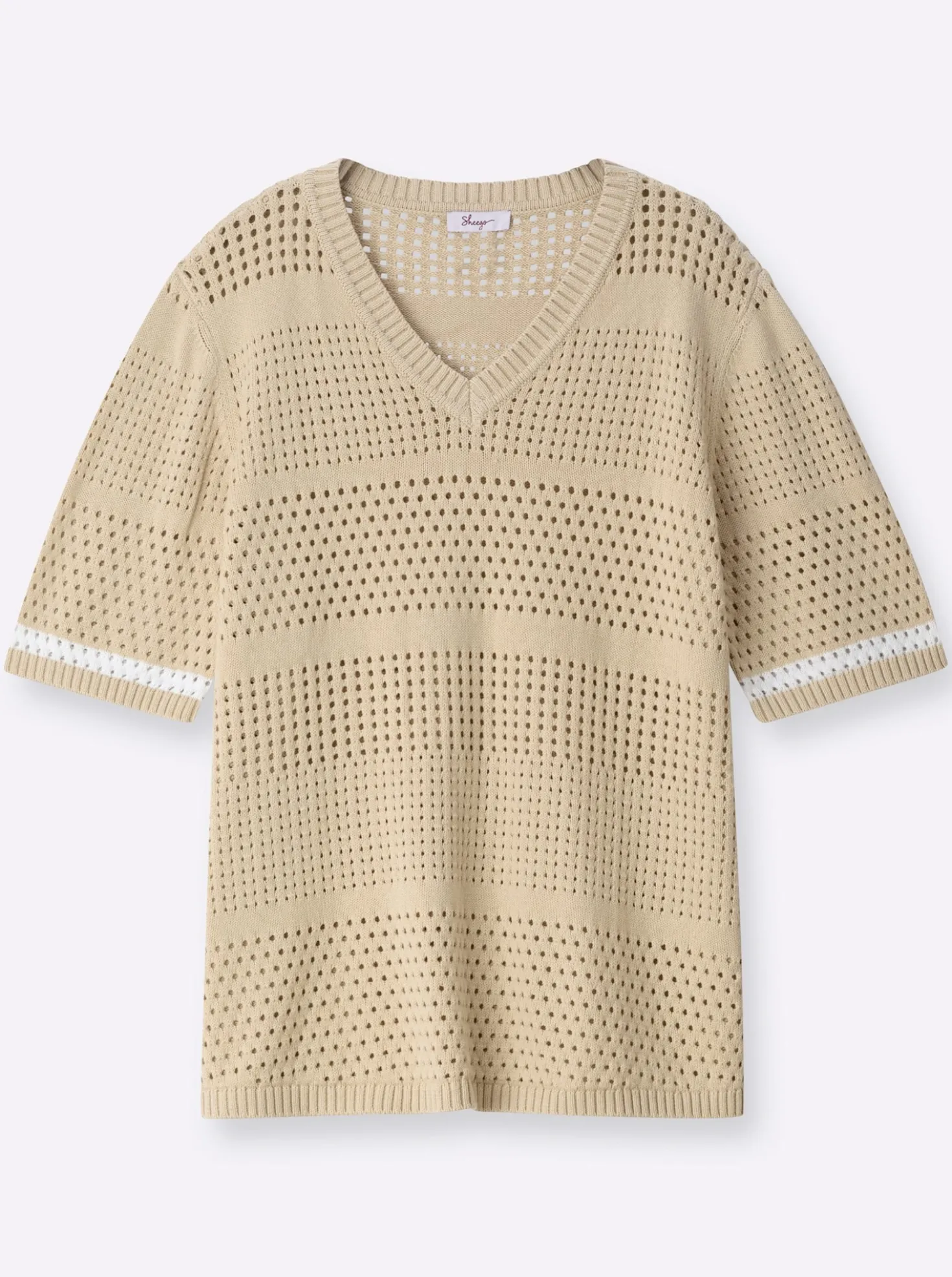Strickpullover mit Kontraststreifen an den Halbarmen
